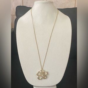 Ann Taylor Gold & White Crystal Statment Necklace, Elegant